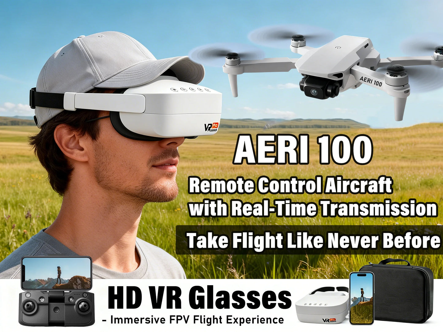 Mini Helicóptero RC Aeri 100 Drone 8K Profesional FPV con Cámara de Seguridad, Retorno Automático, UHD WiFi, Control Remoto, Juguete Volador para Niños