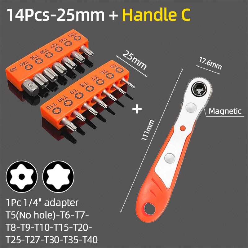 Torx Screwdriver Bit Set Tamper Proof Security Drill Bits 25mm Long Magnetic Flat Head 1/4” Hex Screw Driver Hand Tools T5-T40
