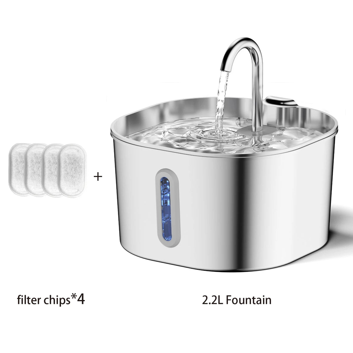 ZYFeeder 2.2L Automatic Stainless Steel Pet Water Fountain, Cat/Dog Drinking Bowl, Silent Water Dispenser with Window
