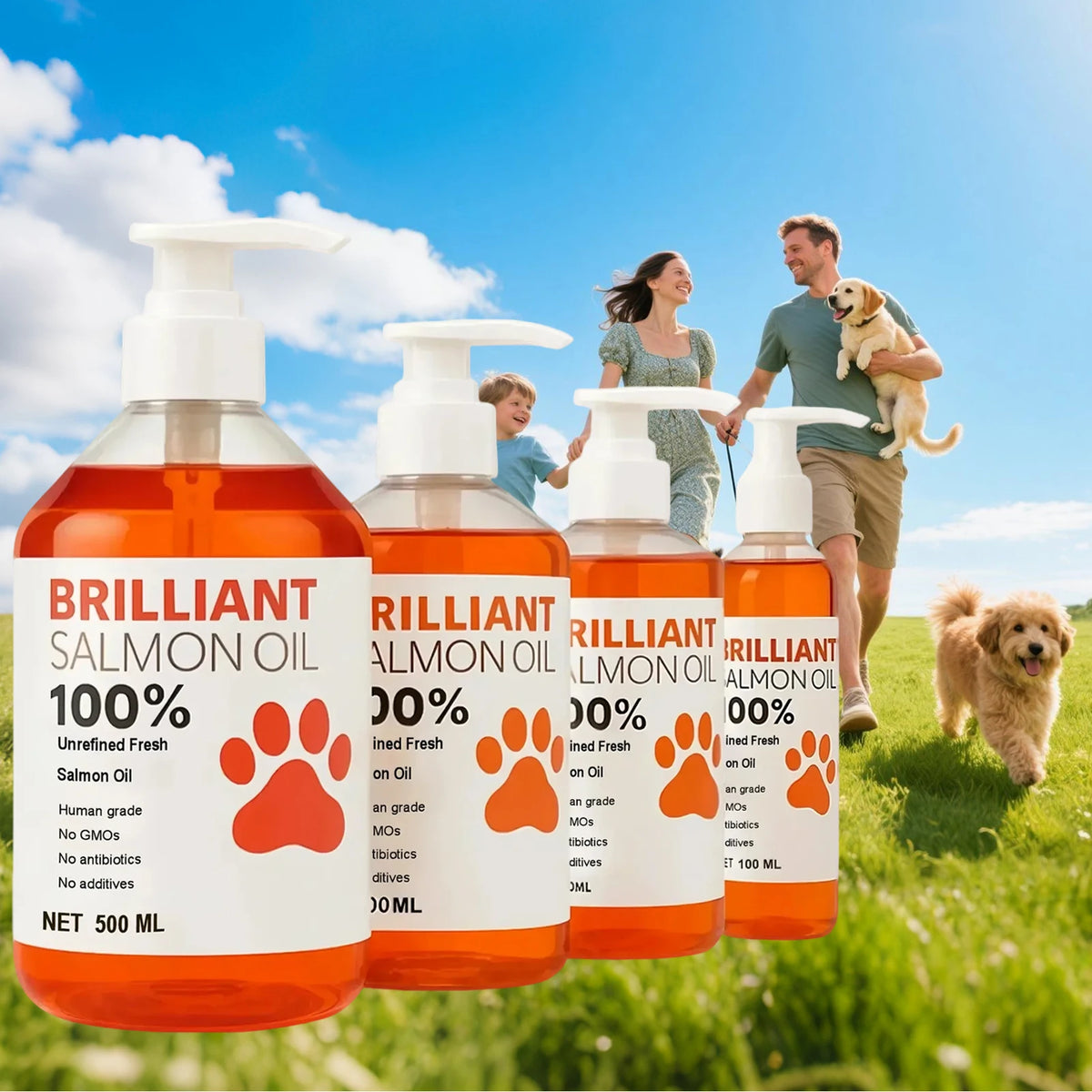 Aceite de Salmón de Grado Humano (500ml, 300ml, 200ml, 100ml) para Perros y Gatos Suplemento de Ácidos Grasos Omega 3 para una Salud y Nutrición Óptimas