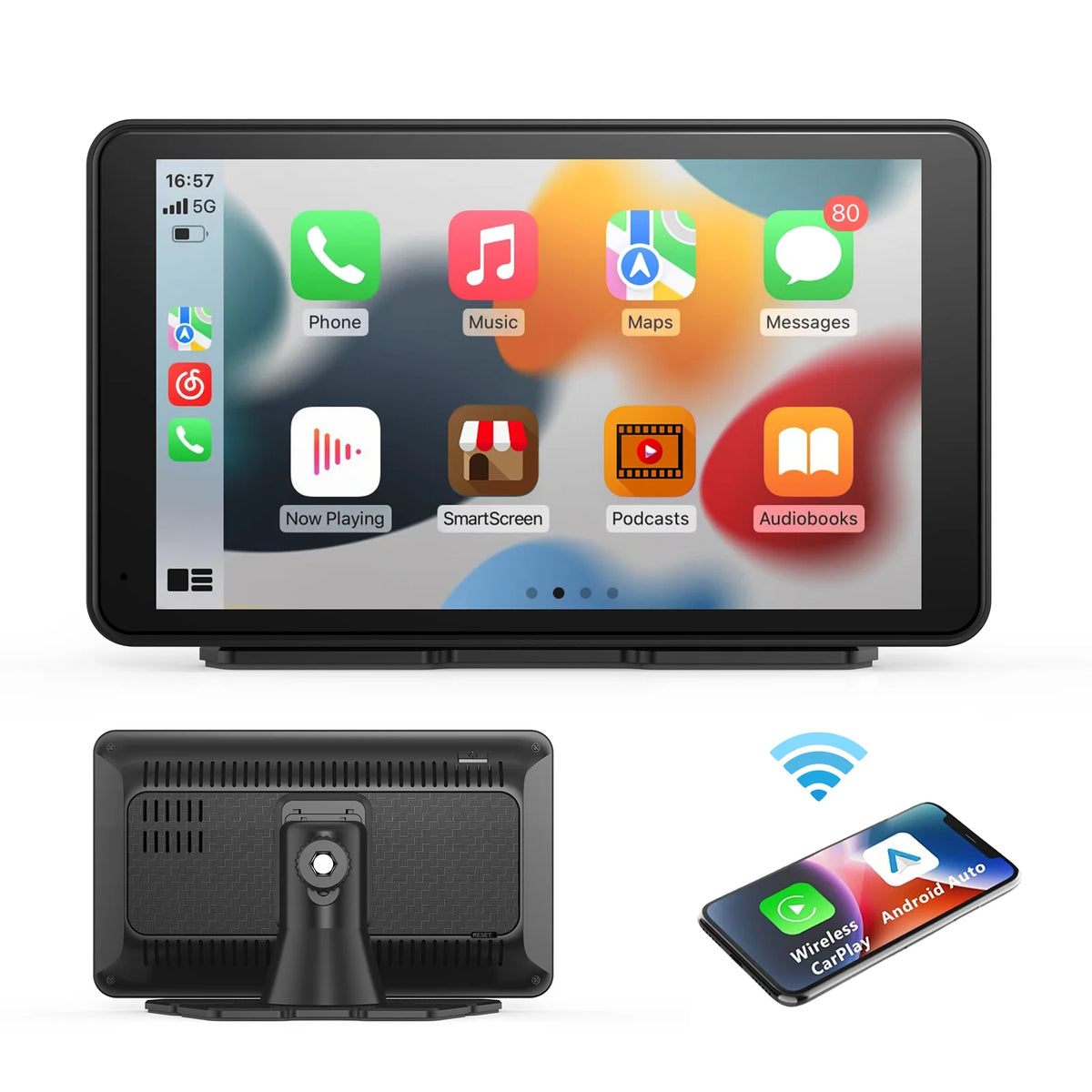 Universal Portable CarPlay Car Screen, Car Radio Multimedia WiFi Video Player, Wireless CarPlay Display for Apple or Android