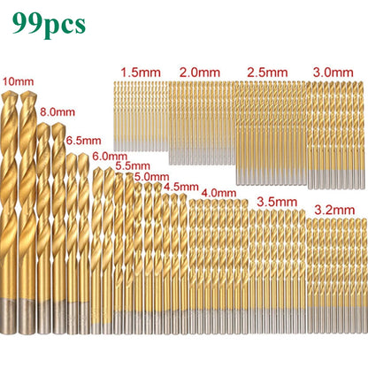 99 Pcs1.5mm-10mm Titanium Drill Bit Set for Steel Wood Plastic, Metal Copper Aluminum Alloy with Storage Case