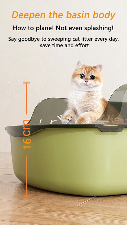 Semi-Enclosed Cat Litter Box Splashproof Kitten Toilet Tray Pet Cleaning Basin with High Sides for Indoor Use