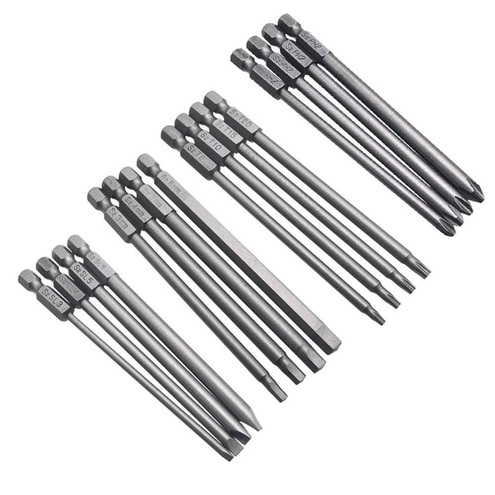 4Pc 1/4inch Hex Shank 100mm Long Screwdriver Bits Set For Torx / Hexagon / Cross / Slotted Hand Tool Alloy Steel