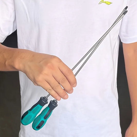 2Pcs Rubber Handle Screwdriver Set Extra Long Chrome Vanadium Steel Magnetic Flat Head and Cross Head Screwdriver Hand Tools