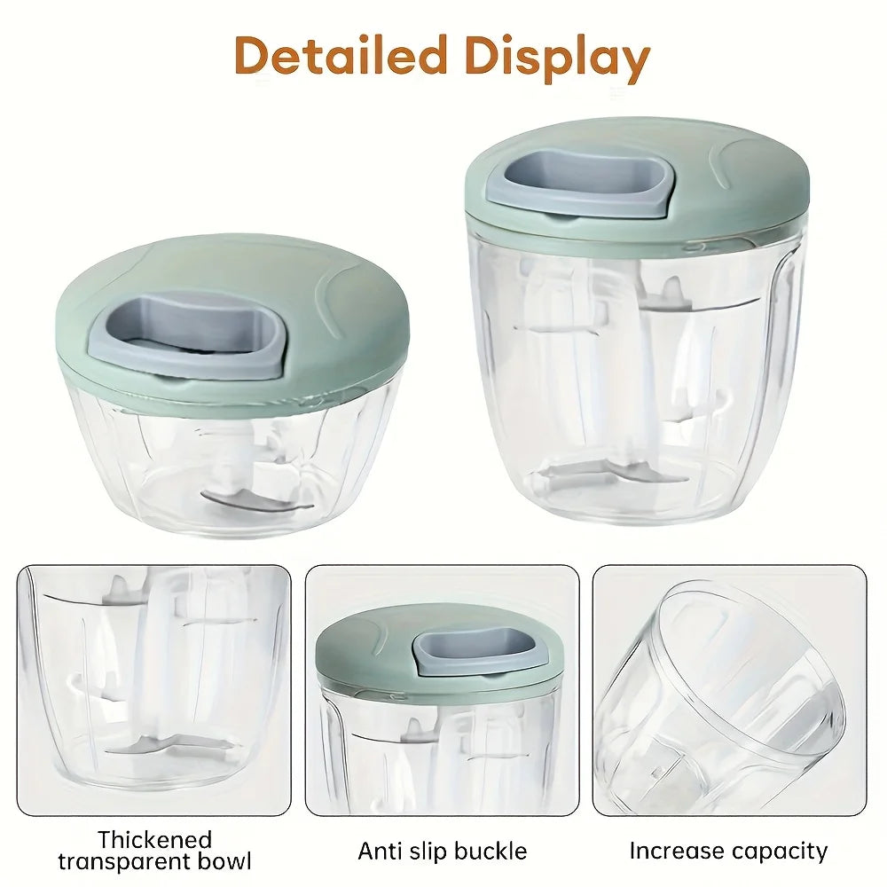 Garlic Mincer Hand Cutter - Hand Pull String Food Processor Vegetable Chopper - for Onion, Ginger, Fruits, Nuts, Dishwasher Safe