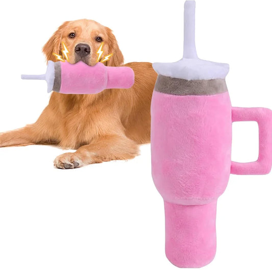 Juguete para perro con sonido Safe Cup rosa: juguete masticable duradero para perros pequeños/medianos/grandes con mordida fuerte, para cumpleaños y ejercicio