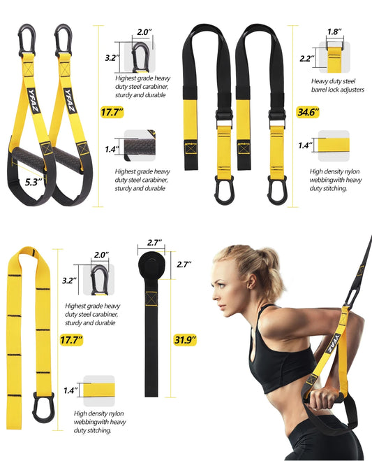 YFAZ Suspension Resistance Training Kit, Adjustable Buckle Positions Straps (2-3m), Door Anchor, Easy Setup & Use, Travel-Friendly Trainer, Enhancing Balance, Durable Polyester Fiber for Gym & Outdoor, Easy Setup And Use, Travel-F