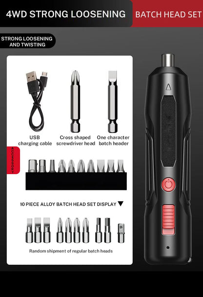 Cordless Electric Screwdriver, Rechargeable Power Screwdriver Set, Automatic Home Repair Tool Kit with USB Cable and LED Lights