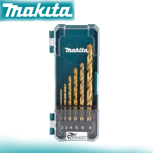 Juego de brocas metálicas Makita D-72833 HSS-Tin 2-8MM 6 piezas, accesorios multifuncionales para herramientas de perforación en espiral con vástago recto