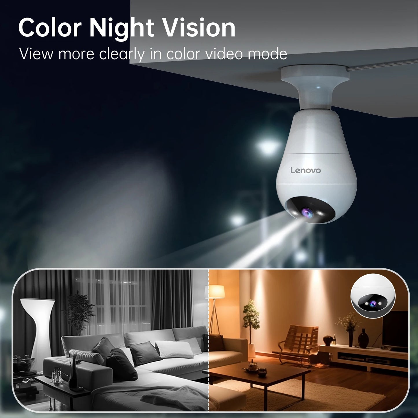 Lenovo 3MP E27 bombilla IP WiFi cámara de videovigilancia interior Color noche AI seguimiento hogar inteligente Monitor de bebé cámara CCTV