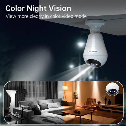 Lenovo 3MP E27 bombilla IP WiFi cámara de videovigilancia interior Color noche AI seguimiento hogar inteligente Monitor de bebé cámara CCTV