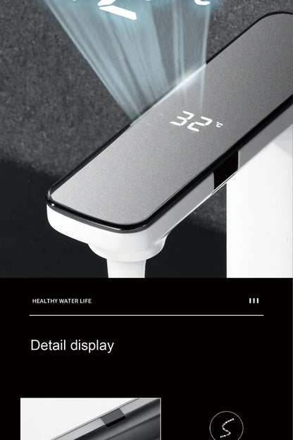 White Intelligent Brass Bathroom Faucet, Induction Design with LED Temperature Display, Single-Hole Single-Handle Hot and Cold Basin Tap