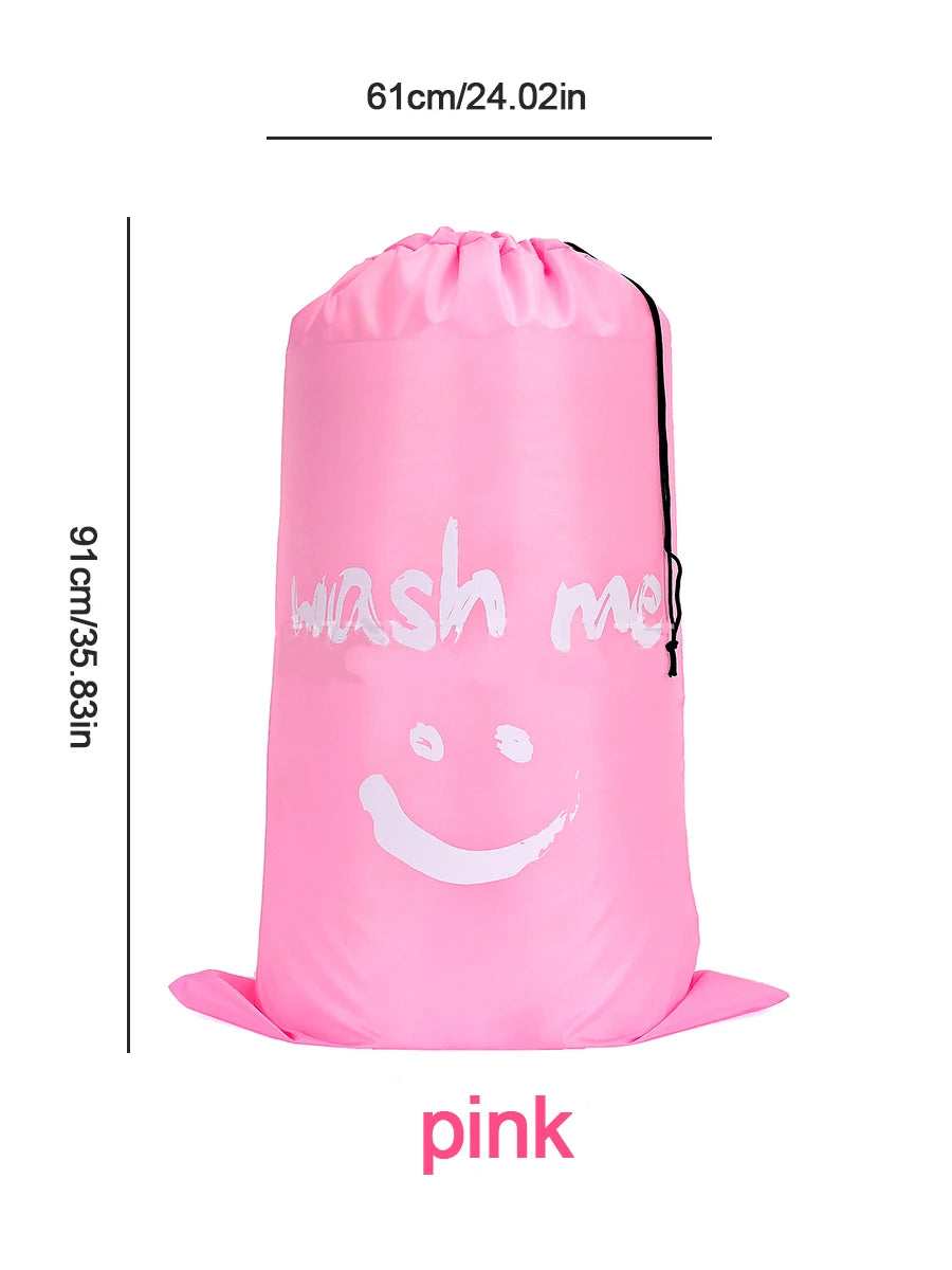 Smile Nylon Laundry Bag Travel Storage Pouch Machine Washable Dirty Clothes Storage Wash Drawstring Bag Large Capacity