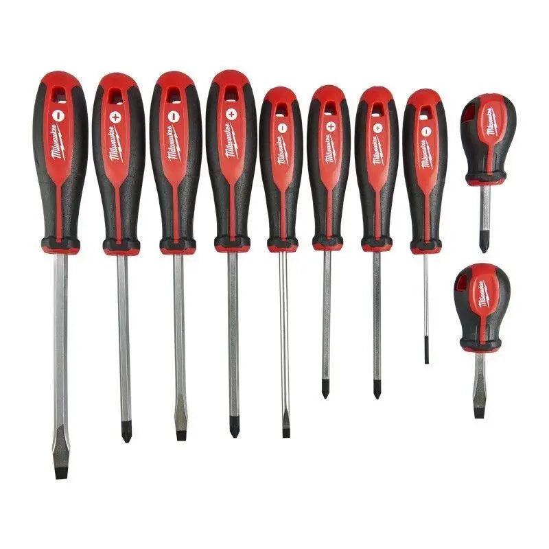 Milwaukee 4932471808 8-Piece Screwdriver Set, Red/Black Ergonomic Handles, Magnetic Tips for Fastening in DIY & Pro Work