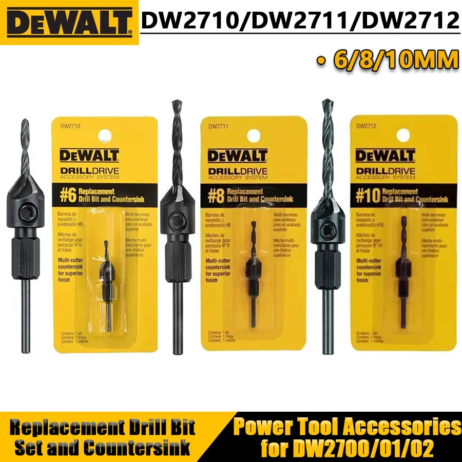 DEWALT DW2710/DW2711/DW2712 6/8/10MM Replacement Drill Bit Set and Countersink Wood Drilling Holes Power Tool Accessories