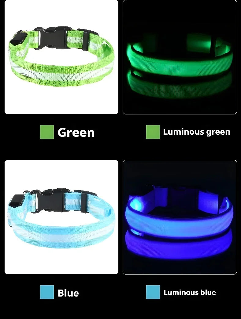 Dog Collar Nylon LED Night Safety Flashing Glow In The Dark Pet Dog Leash Pet Dogs Luminous Fluorescent Dog Accessories Collar
