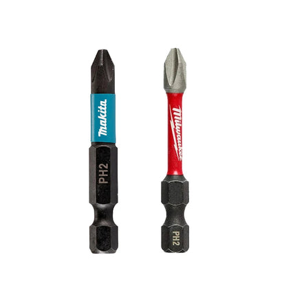 Impact Bits PH2 50/57mm DEWALT Makita BOSCH Milwaukee 2PCS Set Mixed Type HSS Carpentry Drill Durable Power Tool Accessories