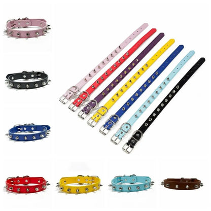 Pet Products Leather Cat Dog Collar Colorful Adjustable Pet Spiked Studded Collars Cool Exquisite Pet Neck Strap Photograph