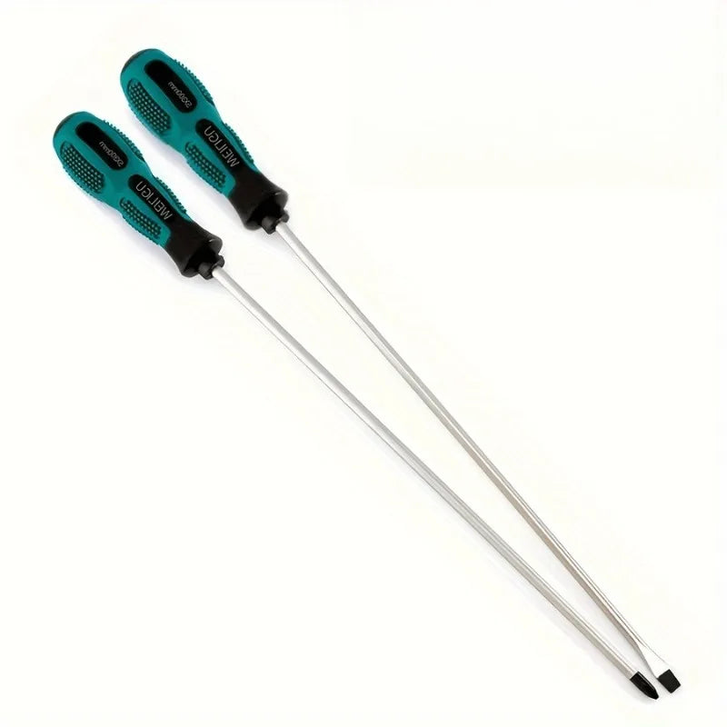 2Pcs Rubber Handle Screwdriver Set Extra Long Chrome Vanadium Steel Magnetic Flat Head and Cross Head Screwdriver Hand Tools