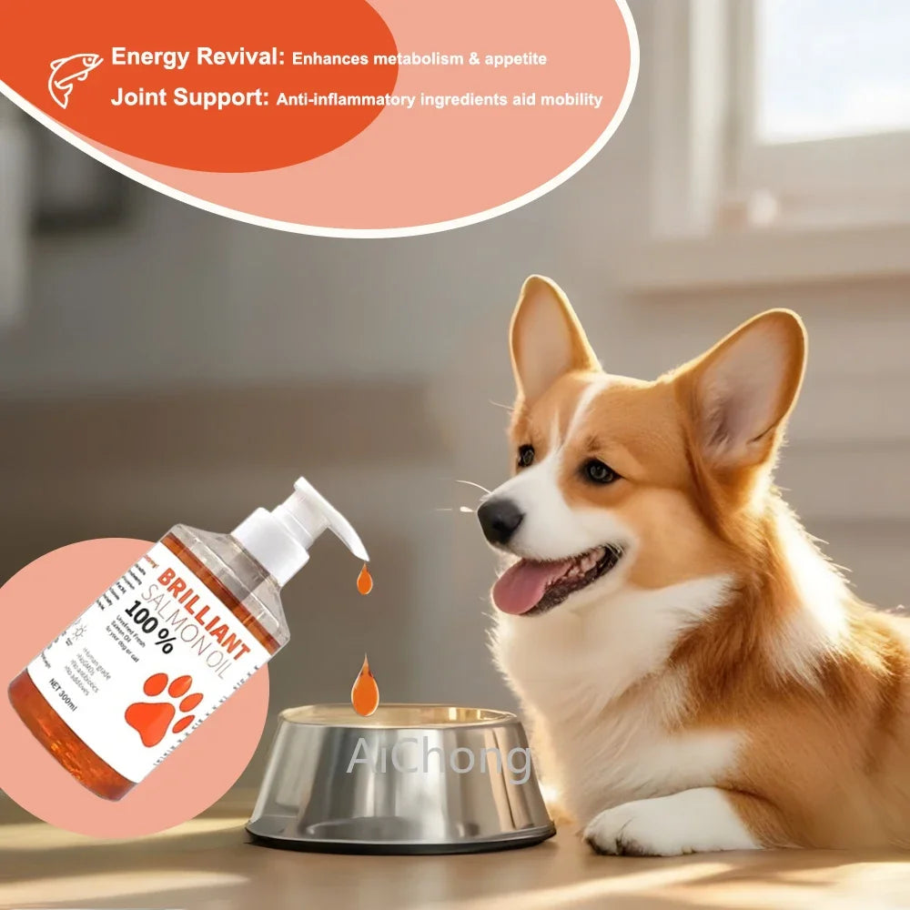 Aceite de Salmón de Grado Humano (500ml, 300ml, 200ml, 100ml) para Perros y Gatos Suplemento de Ácidos Grasos Omega 3 para una Salud y Nutrición Óptimas