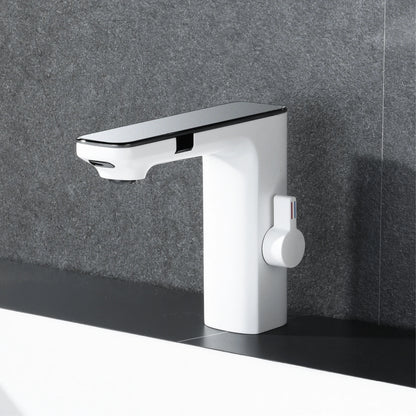 White Intelligent Brass Bathroom Faucet, Induction Design with LED Temperature Display, Single-Hole Single-Handle Hot and Cold Basin Tap