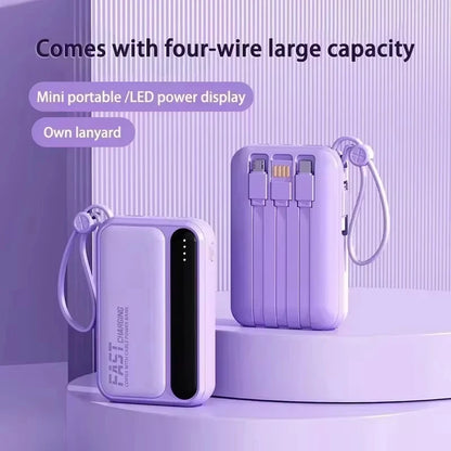 Lenovo Mini 50000mAh Fast Charging Battery Pack Power Bank with 4 Built-in Type C Cables for iPhone, Samsung, and Android Devices