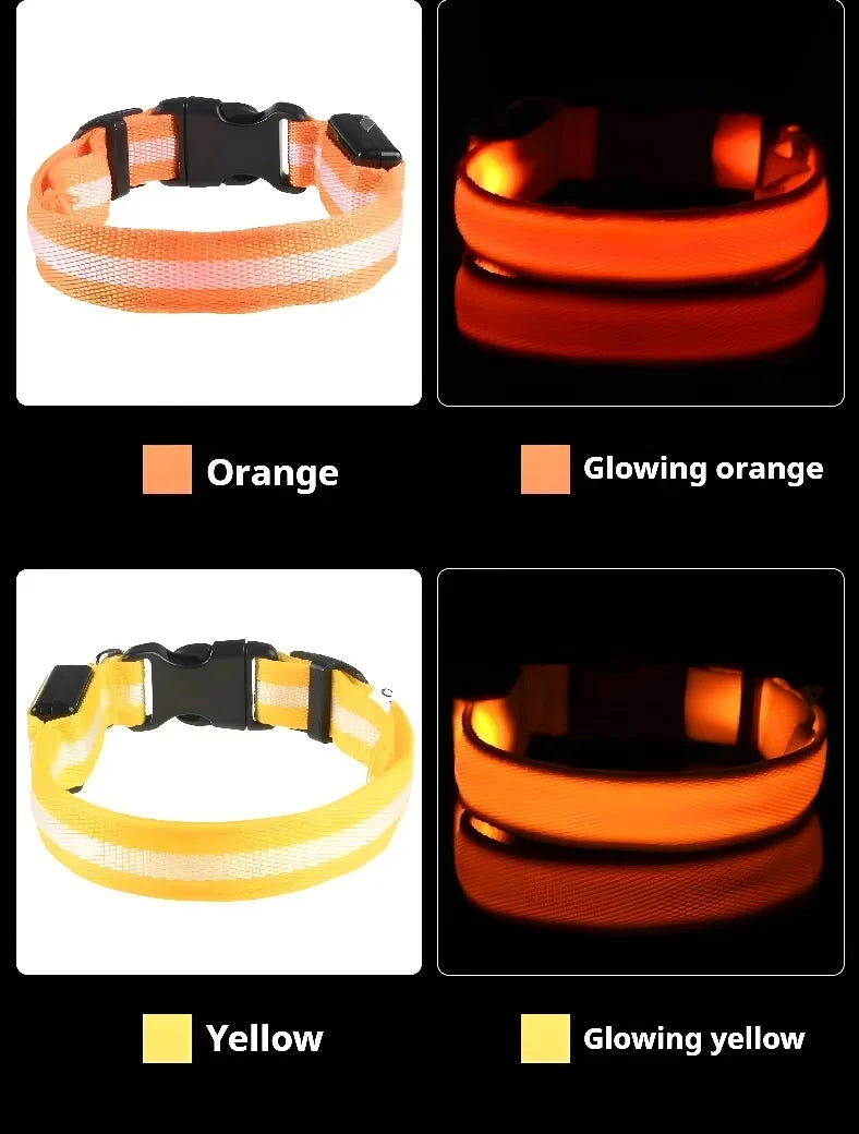 Dog Collar Nylon LED Night Safety Flashing Glow In The Dark Pet Dog Leash Pet Dogs Luminous Fluorescent Dog Accessories Collar
