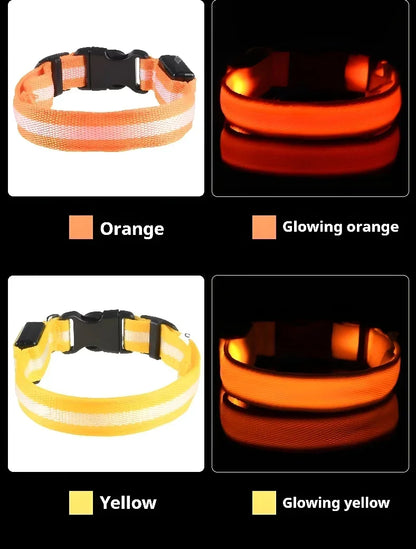 Dog Collar Nylon LED Night Safety Flashing Glow In The Dark Pet Dog Leash Pet Dogs Luminous Fluorescent Dog Accessories Collar
