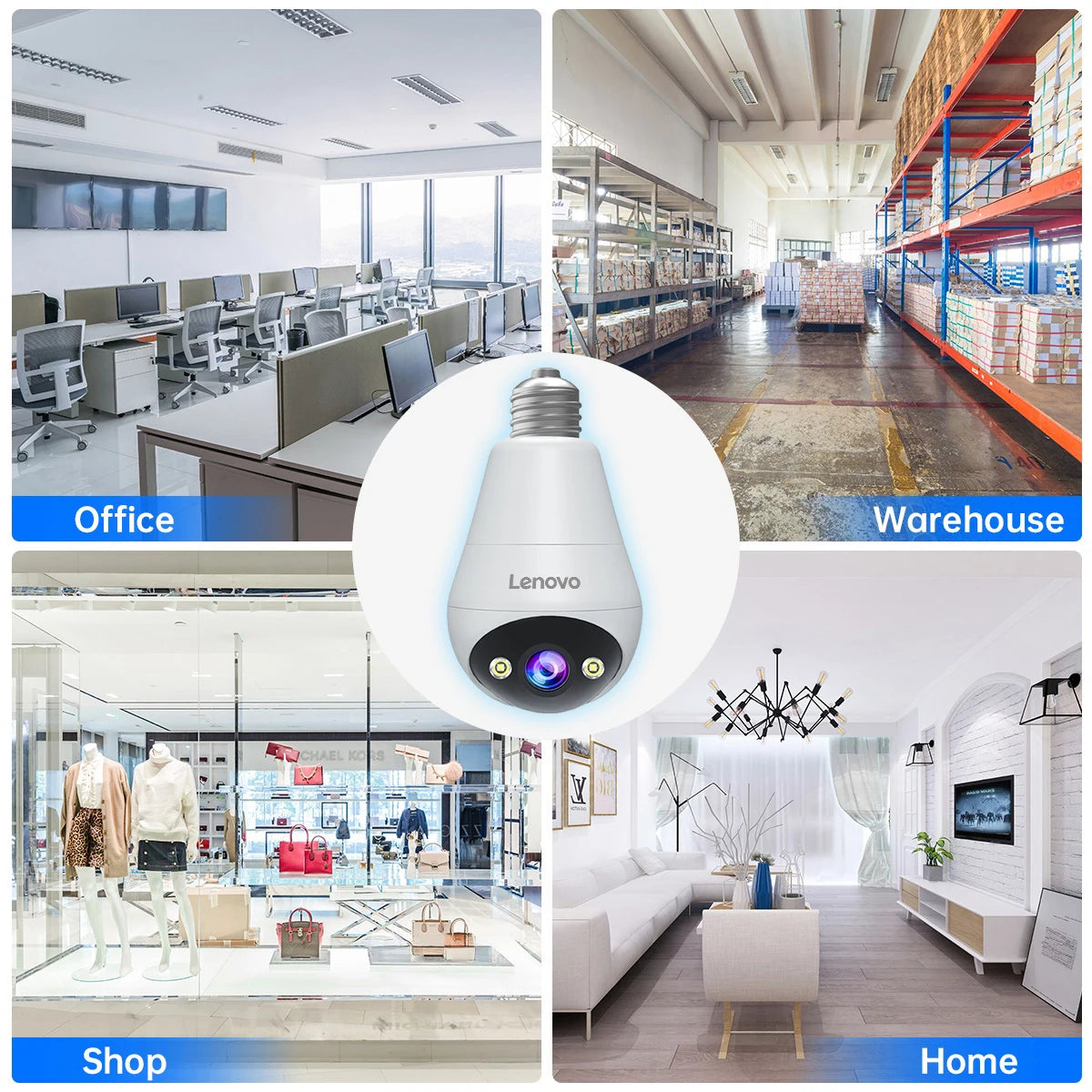 Lenovo 3MP E27 bombilla IP WiFi cámara de videovigilancia interior Color noche AI seguimiento hogar inteligente Monitor de bebé cámara CCTV