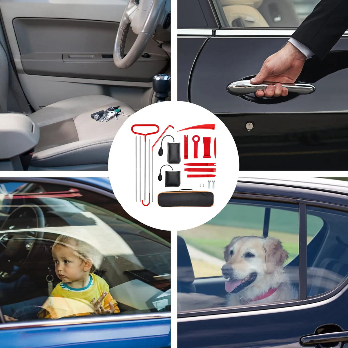 21/18PCS Car Door Tool Kit Inflatable Air Pump Auto Window Door Opening Tool Long Reach Grabber Kits with Carrying Bag