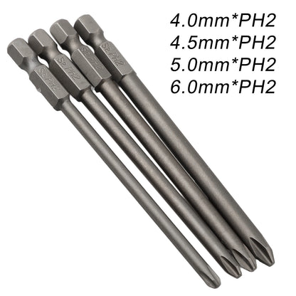 4Pc 1/4inch Hex Shank 100mm Long Screwdriver Bits Set For Torx / Hexagon / Cross / Slotted Hand Tool Alloy Steel