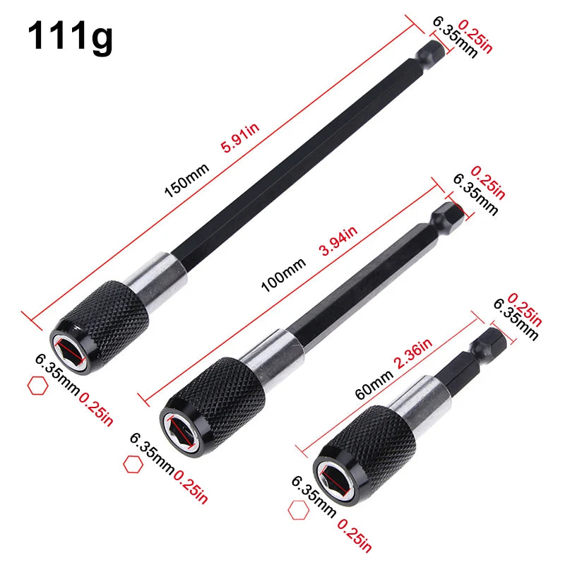 Varilla de Extensión Hexagonal de Liberación Rápida y Autobloqueo de 60-150 mm, Adaptador para Taladro Eléctrico y Destornillador, Accesorio para Herramientas Eléctricas
