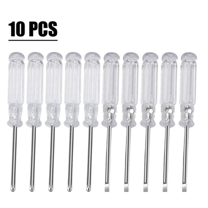 10pc 3.74in Small Screwdriver Set 3mm Tip Slotted and Phillips Screwdrivers Transparent Handle Precision Screwdriver Repair Tool