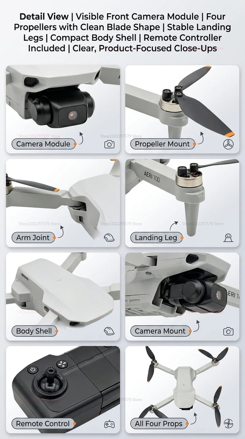 Mini Helicóptero RC Aeri 100 Drone 8K Profesional FPV con Cámara de Seguridad, Retorno Automático, UHD WiFi, Control Remoto, Juguete Volador para Niños