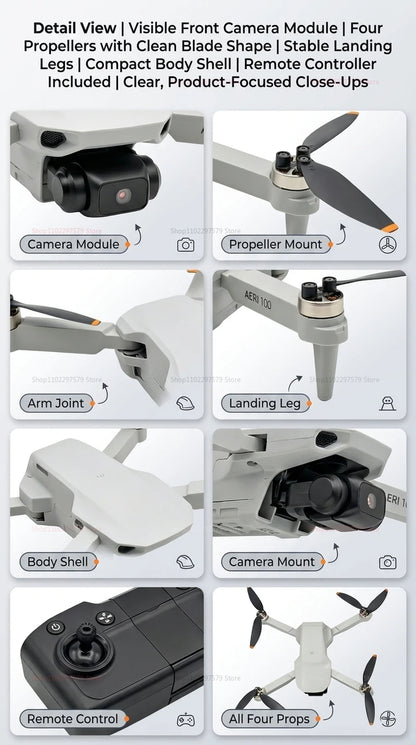 Mini Helicóptero RC Aeri 100 Drone 8K Profesional FPV con Cámara de Seguridad, Retorno Automático, UHD WiFi, Control Remoto, Juguete Volador para Niños