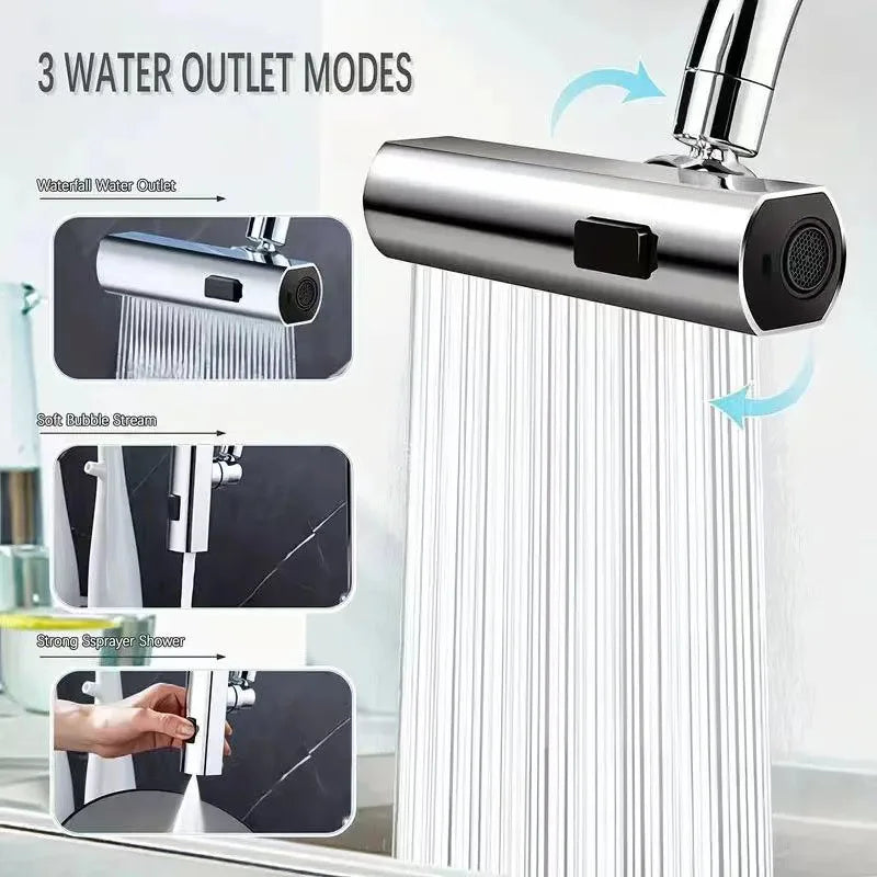 New 3 Modes Kitchen Faucet Universal Rotation Multifunction Swivel Spout Sprayer Waterfall Type Water Tap Bathroom Accessories