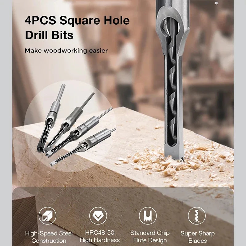 HSS Square Hole Drill Set - Auger Mortising Chisel Bit, Woodworking Drilling Tool, For DIY Furniture 1pc