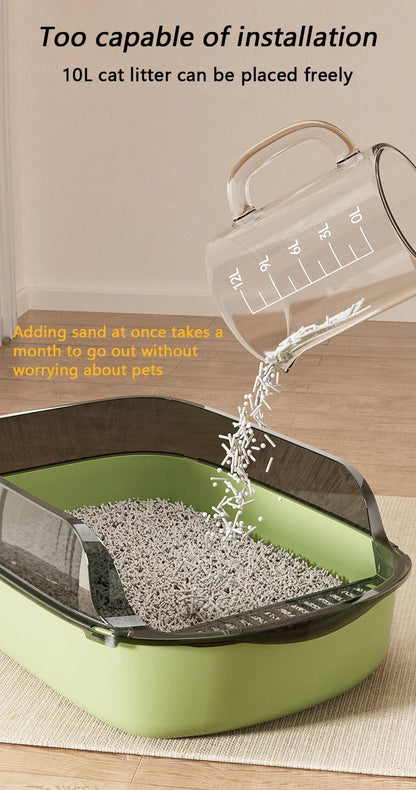 Semi-Enclosed Cat Litter Box Splashproof Kitten Toilet Tray Pet Cleaning Basin with High Sides for Indoor Use