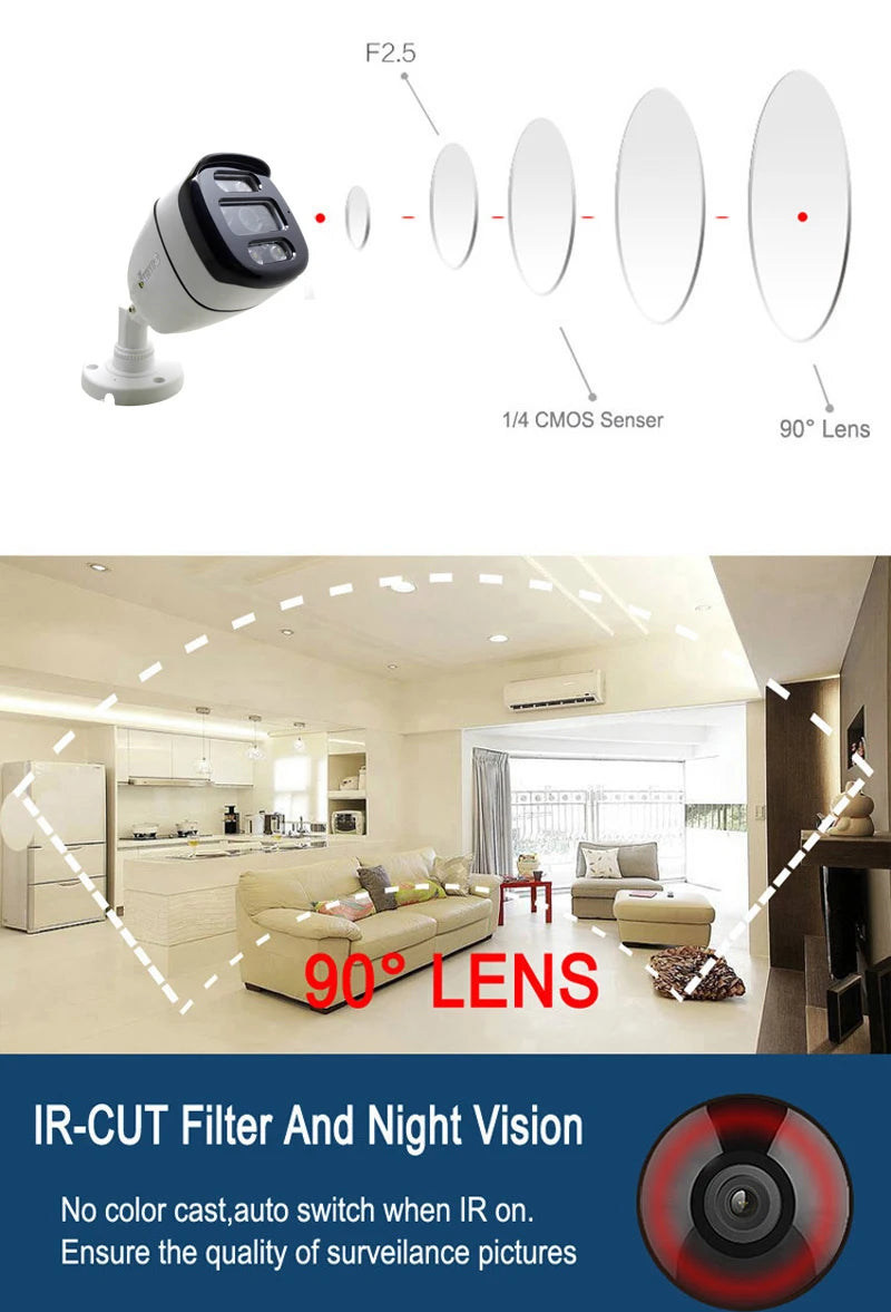JIENUO-cámara de seguridad CCTV 4K HD AHD, sistema de vigilancia, 1080P, 5MP, impermeable, visión nocturna infrarroja, TVI, para el hogar