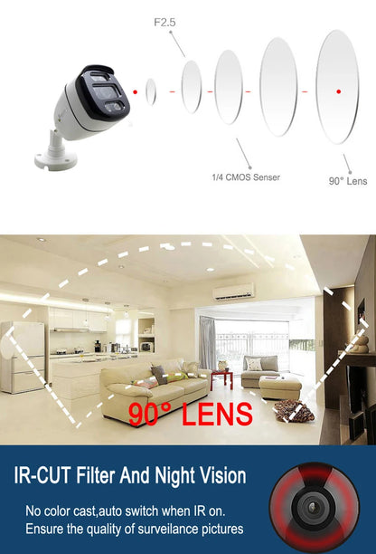 JIENUO-cámara de seguridad CCTV 4K HD AHD, sistema de vigilancia, 1080P, 5MP, impermeable, visión nocturna infrarroja, TVI, para el hogar