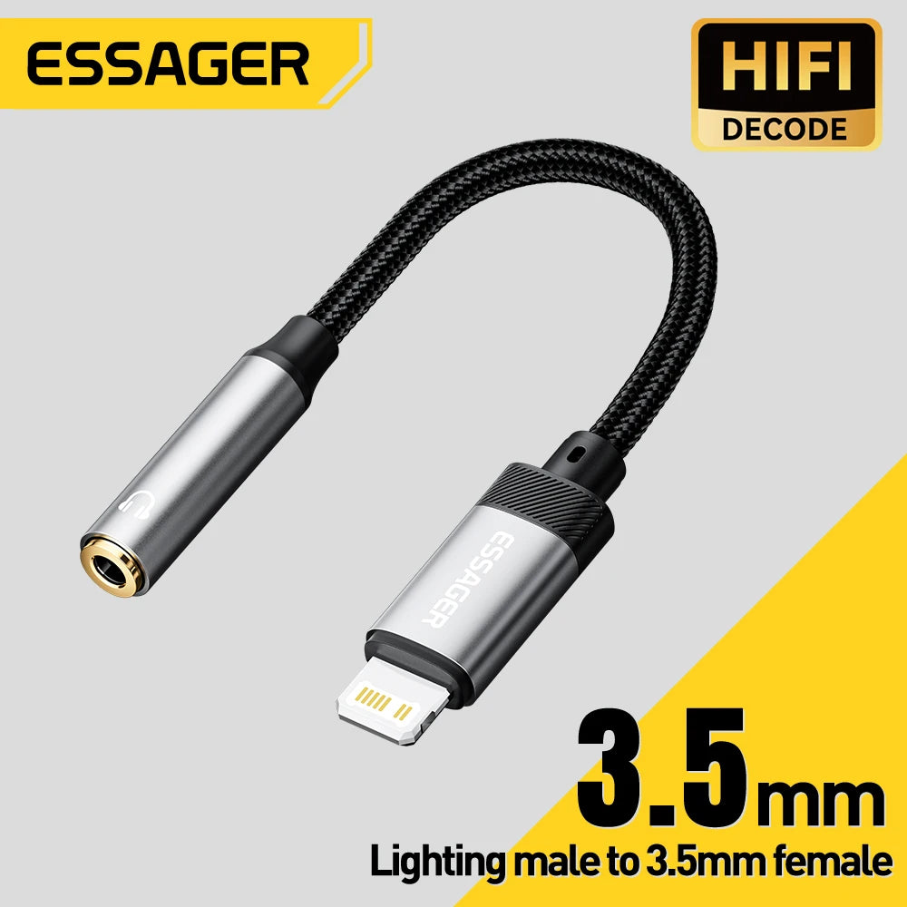 Essager Lighting to 3.5mm Jack Audio Adapter Headphone Aux Cable USB Type C to 3.5 Adapter OTG Type C For iPhone Xiaomi OnePlus