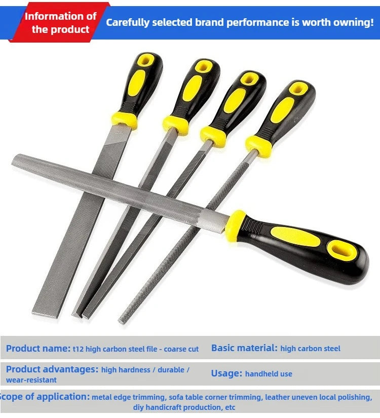 Juego de limas de ajuste de acero de alto carbono para trabajos pesados - Limas de dientes gruesos con mango ergonómico, herramientas para artesanía en metal y bricolaje pesado