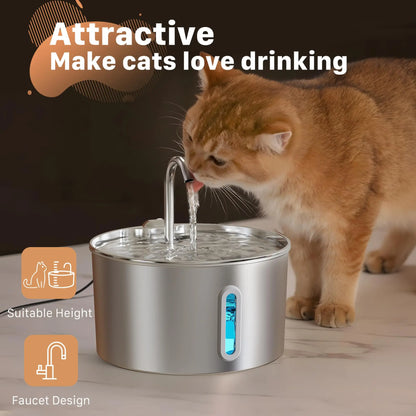ZYFeeder 2.2L Automatic Stainless Steel Pet Water Fountain, Cat/Dog Drinking Bowl, Silent Water Dispenser with Window