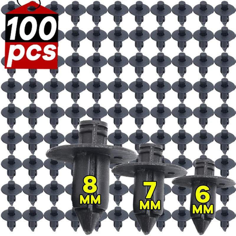 100/50pcs Car Plastic Fairing Rivet Setting Panel Fastener Clips 3 Size Mix Push Pin Auto Fastener 6mm 7mm 8mm Interior
