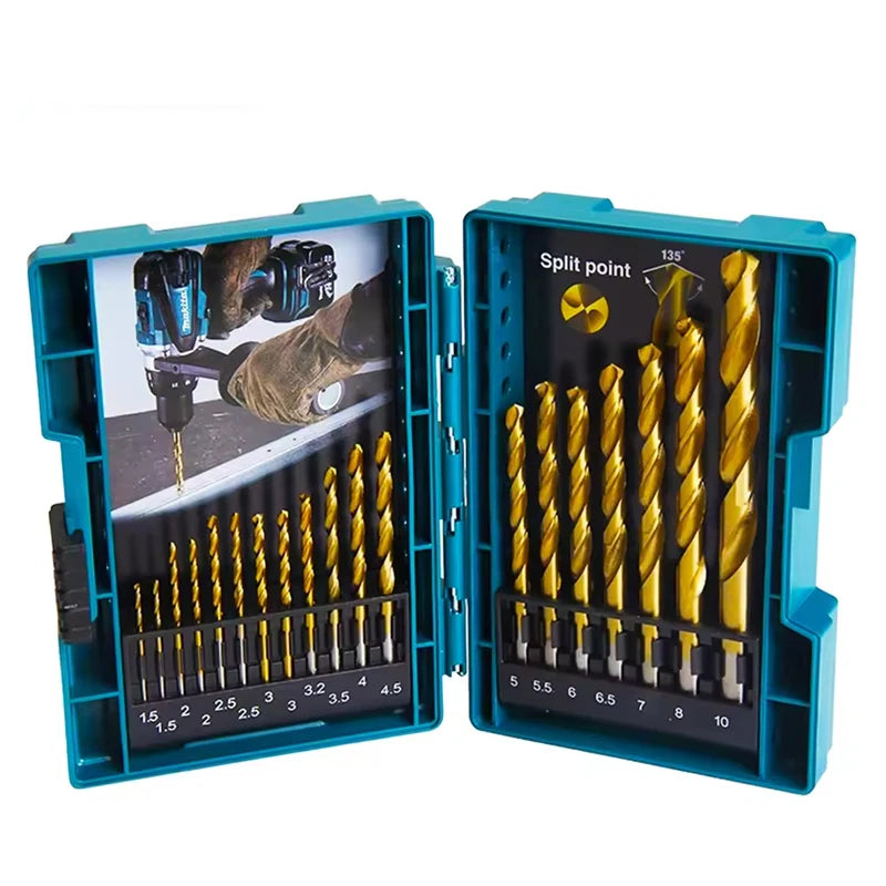 Makita Original D-67527 HSS TiN Metal Twist Drill Bit Suit 19 Pieces Straight shank Carpentry Professional Drill Bit