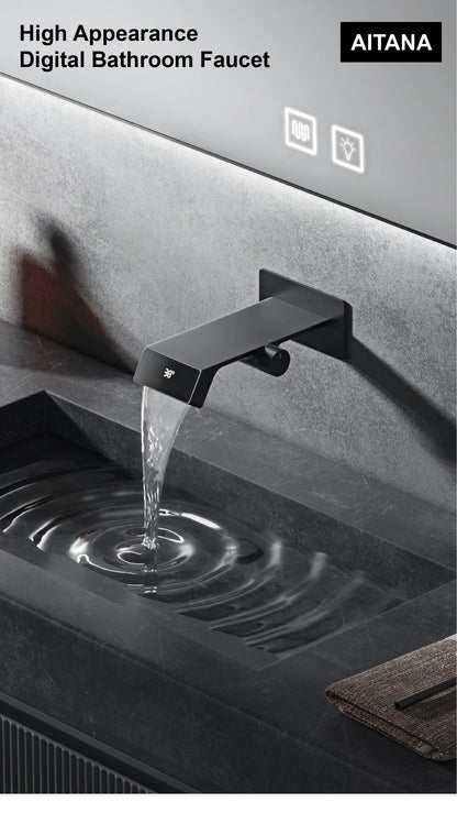 Luxury gun gray brass bathroom faucet LED digital display design, hot and cold water in wall type single handle basin faucet