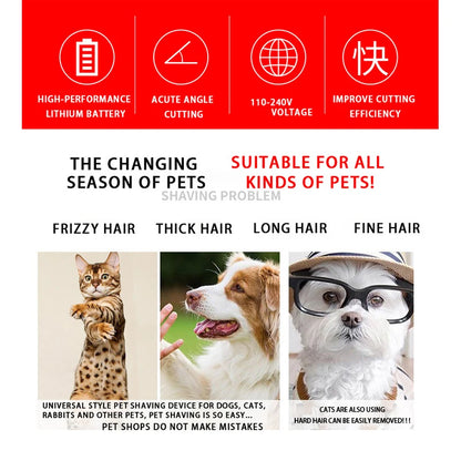 Electric Pet Clipper Grooming Kit for Dogs, Rechargeable Trimmer for Cat Hair Removal, Professional Grooming Set