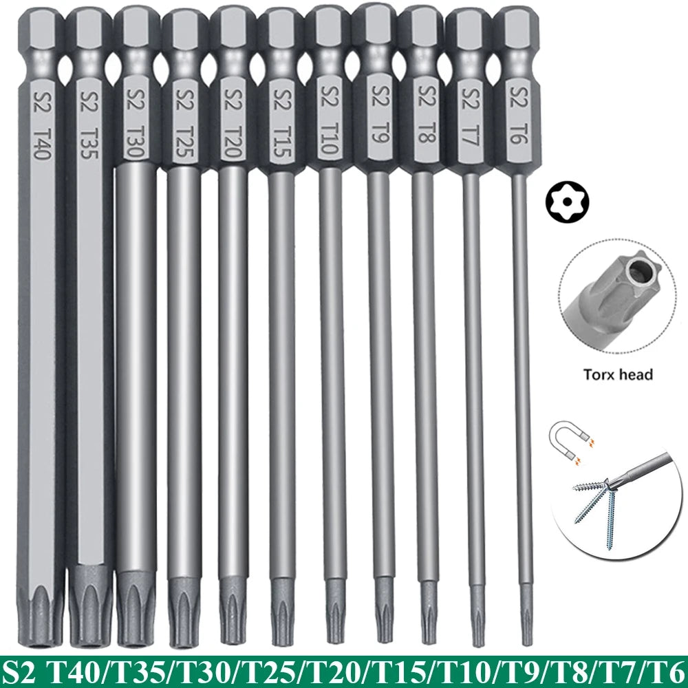 11 PCS T6-T40 Torx Security Bit Set S2 Steel Magnetic Star Screwdriver Set for Shark Vacuum 50/100mm