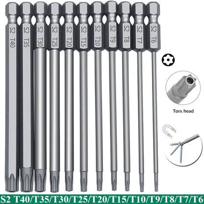 11 PCS T6-T40 Torx Security Bit Set S2 Steel Magnetic Star Screwdriver Set for Shark Vacuum 50/100mm
